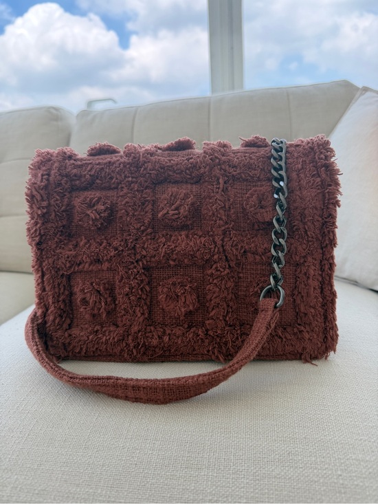 Zara Handbags - Zara Rust Plush Chain-Accent Shoulder Bag